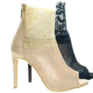 Anne Michelle Peep Toe Nude Lace Heel